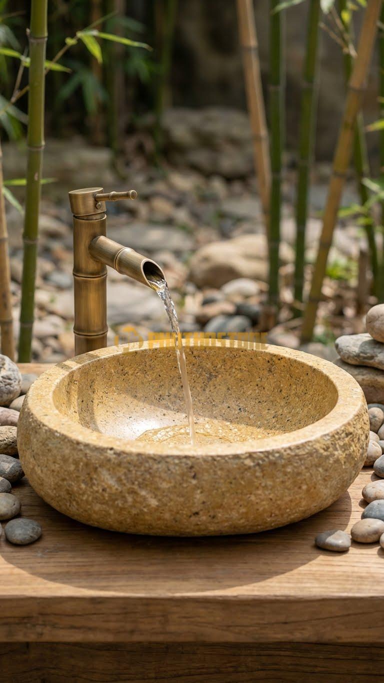 Chậu Rửa (Lavabo) Đá Đá Cuội Xanh Hình Dáng Tự Nhiên