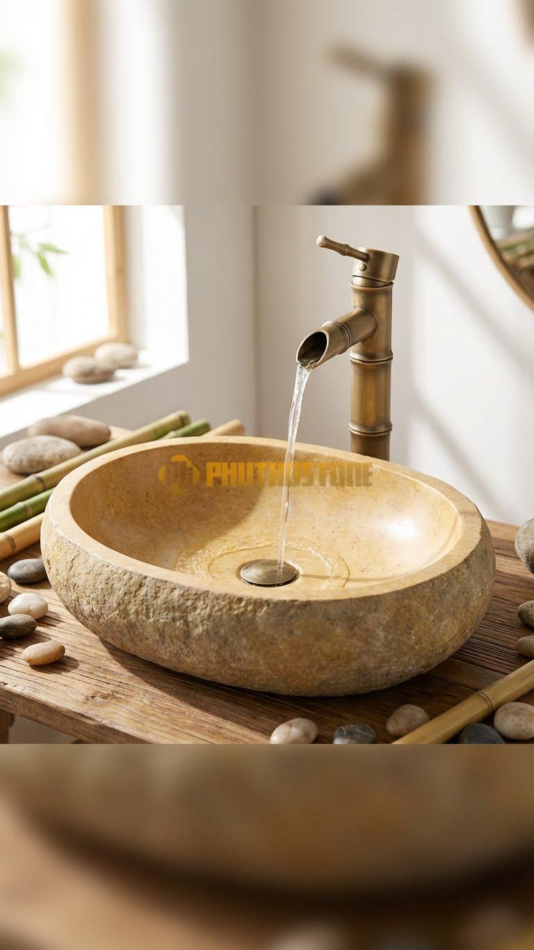 Chậu Rửa (Lavabo) Đá Đá Cuội Xanh Hình Dáng Tự Nhiên