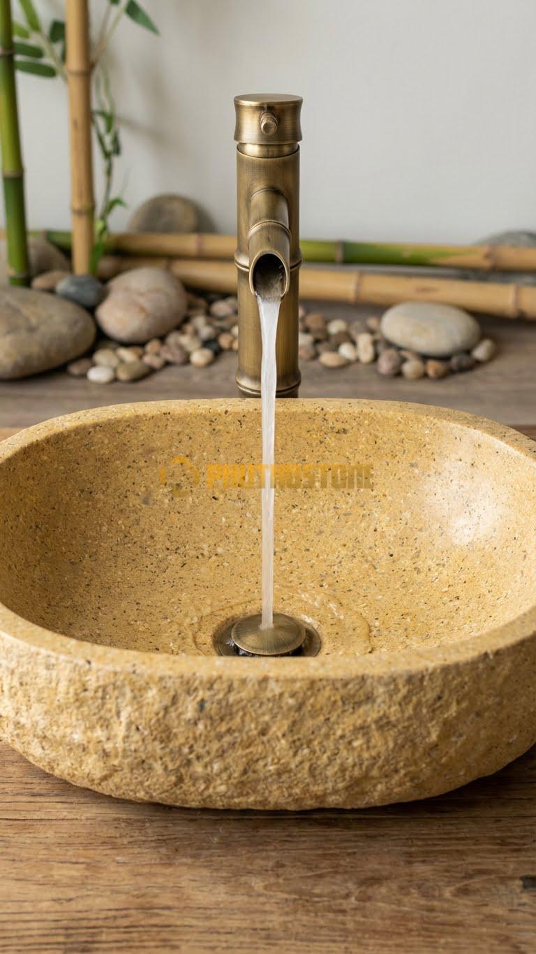 Chậu Rửa (Lavabo) Đá Đá Cuội Xanh Hình Dáng Tự Nhiên