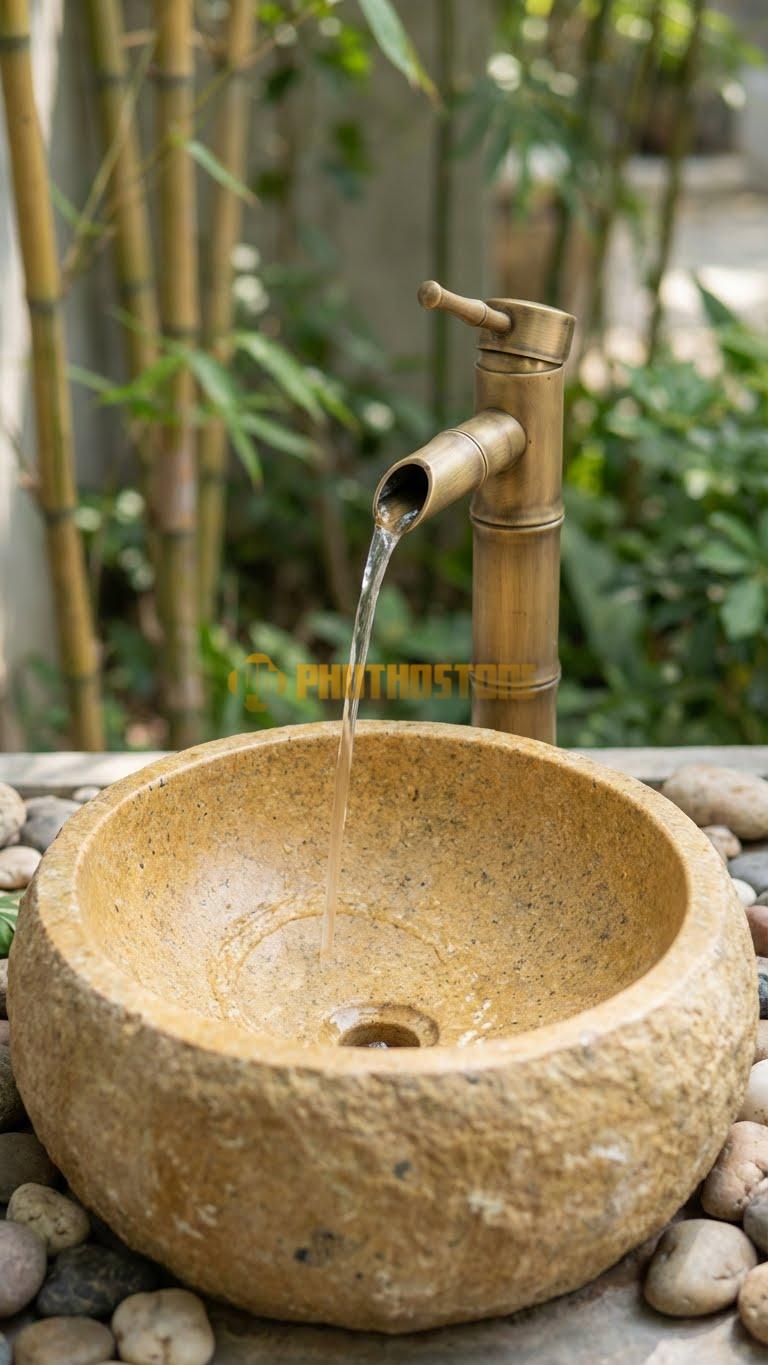 Chậu Rửa (Lavabo) Đá Đá Cuội Xanh Hình Dáng Tự Nhiên