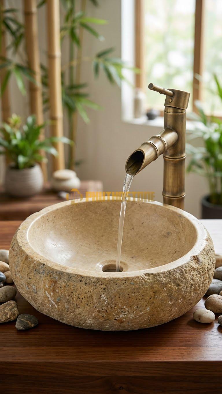 Chậu Rửa (Lavabo) Đá Đá Cuội Xanh Hình Dáng Tự Nhiên