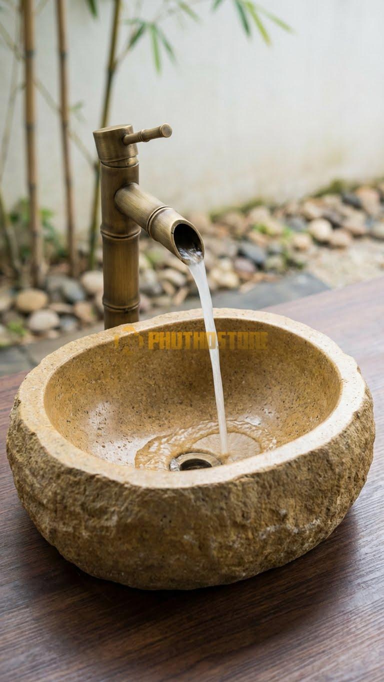 Chậu Rửa (Lavabo) Đá Đá Cuội Xanh Hình Dáng Tự Nhiên