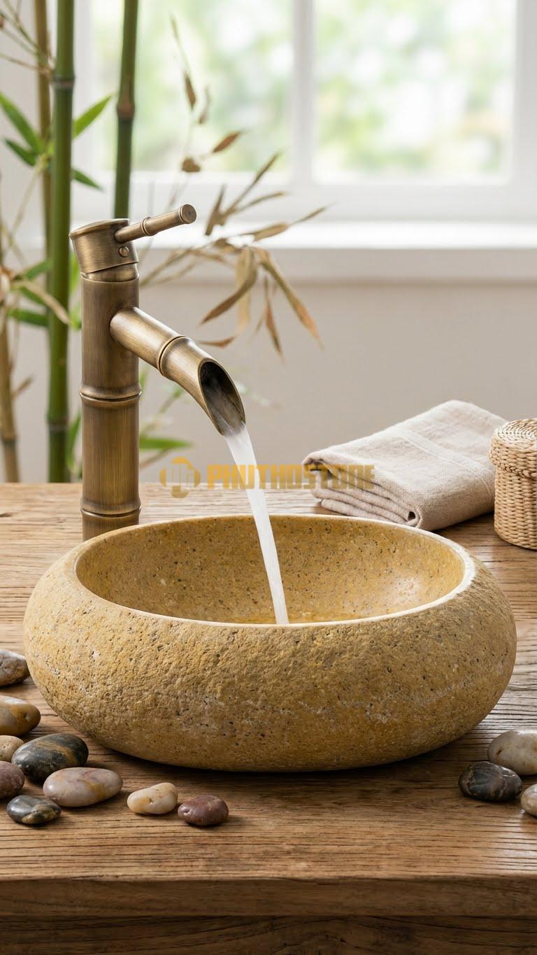 Chậu Rửa (Lavabo) Đá Đá Cuội Xanh Hình Dáng Tự Nhiên