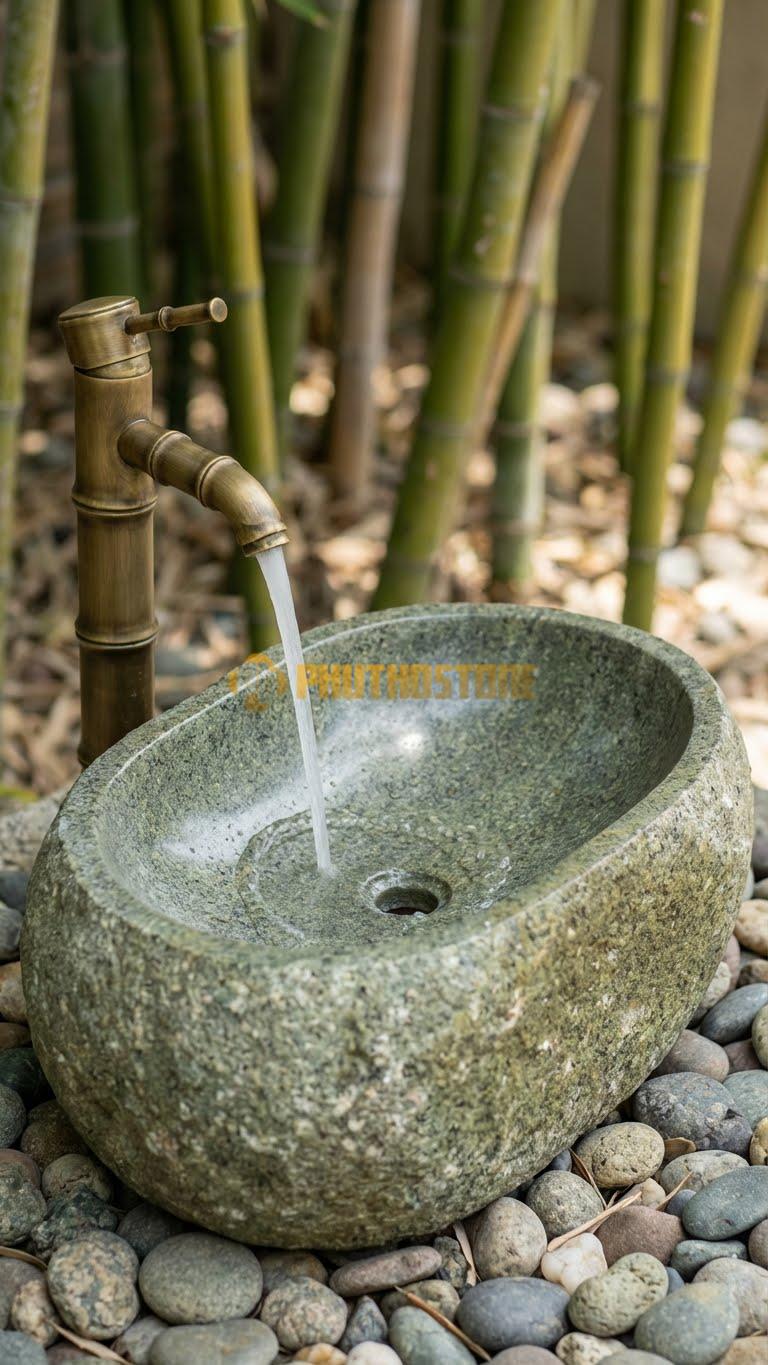 Chậu Rửa (Lavabo) Đá Đá Cuội Xanh Hình Dáng Tự Nhiên