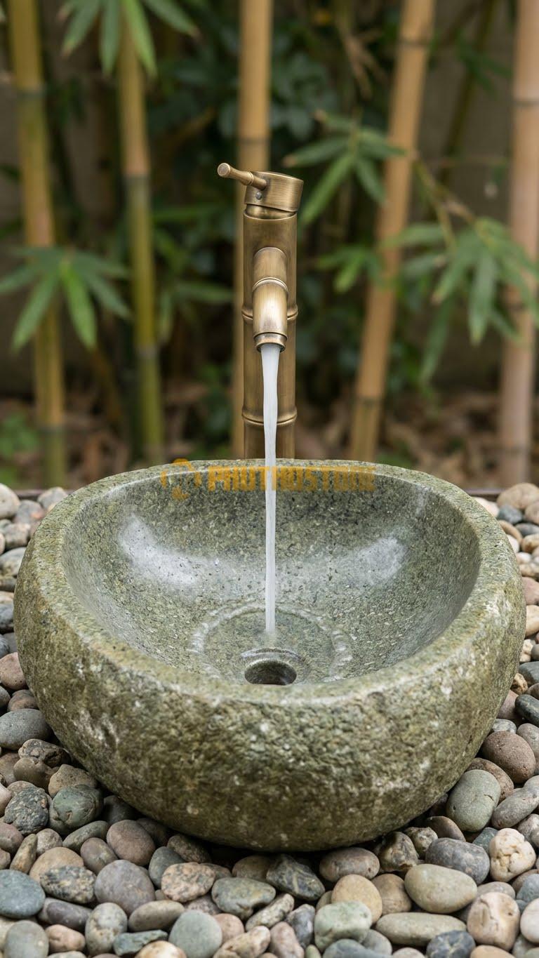 Chậu Rửa (Lavabo) Đá Đá Cuội Xanh Hình Dáng Tự Nhiên