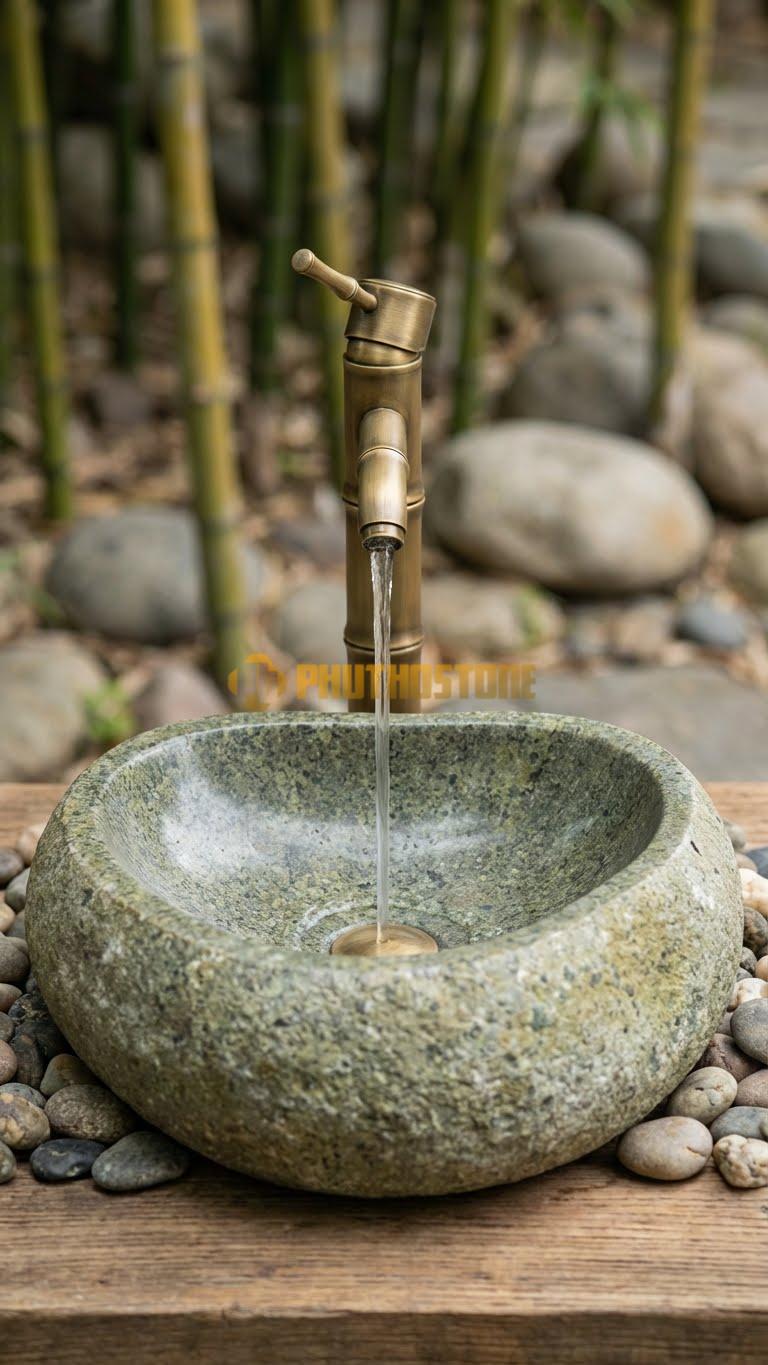 Chậu Rửa (Lavabo) Đá Đá Cuội Xanh Hình Dáng Tự Nhiên