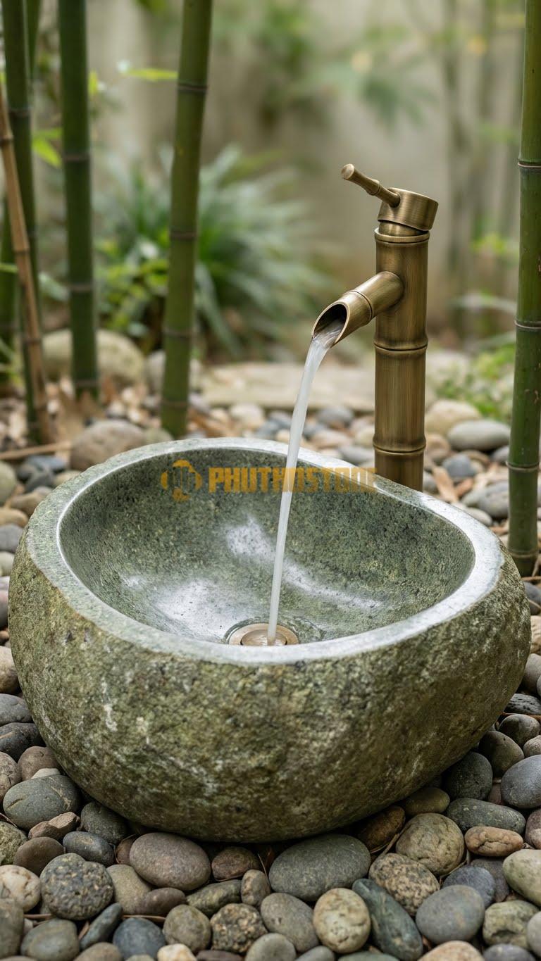 Chậu Rửa (Lavabo) Đá Đá Cuội Xanh Hình Dáng Tự Nhiên