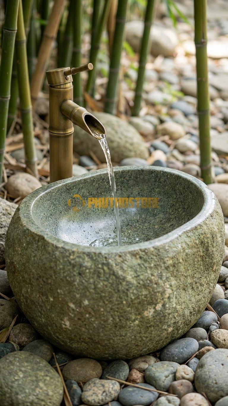 Chậu Rửa (Lavabo) Đá Đá Cuội Xanh Hình Dáng Tự Nhiên