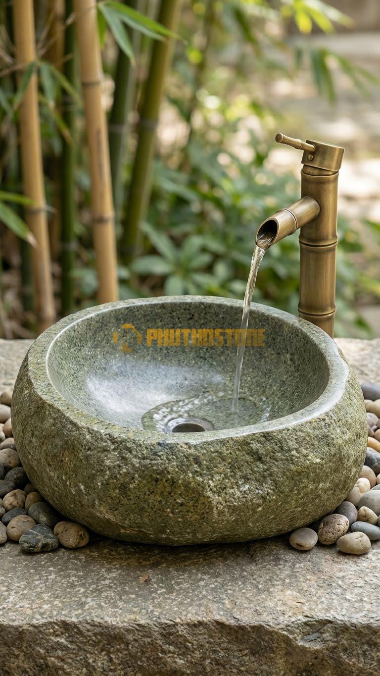 Chậu Rửa (Lavabo) Đá Đá Cuội Xanh Hình Dáng Tự Nhiên
