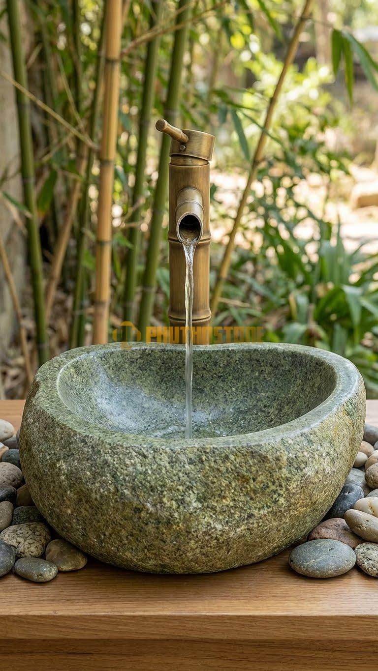Chậu Rửa (Lavabo) Đá Đá Cuội Xanh Kiểu Dáng Tự Nhiên