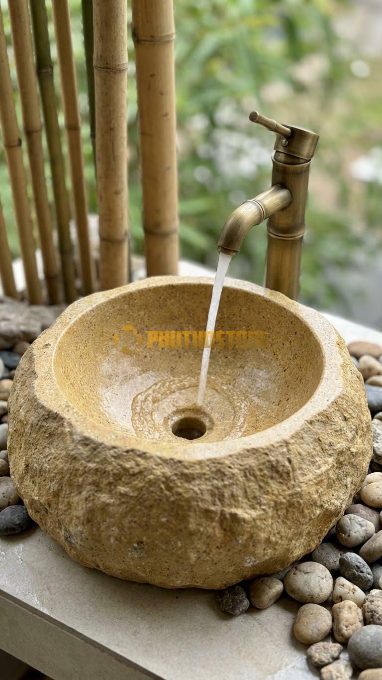 Chậu Rửa (Lavabo) Đá Đá Cuội Xanh Kiểu Dáng Tự Nhiên