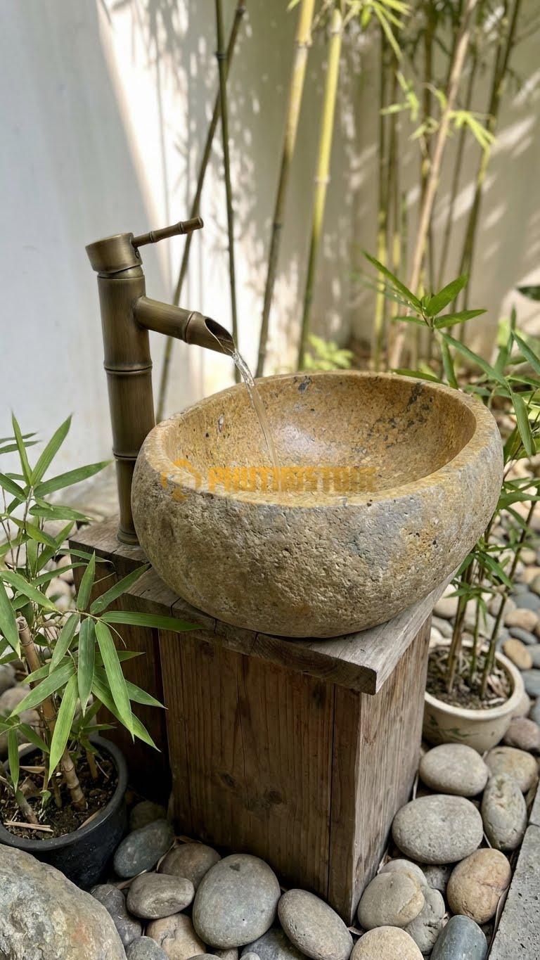 Chậu Rửa (Lavabo) Đá Đá Cuội Xanh Kiểu Dáng Tự Nhiên