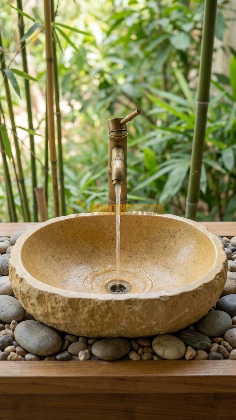 Chậu Rửa (Lavabo) Đá Đá Cuội Xanh Kiểu Dáng Tự Nhiên