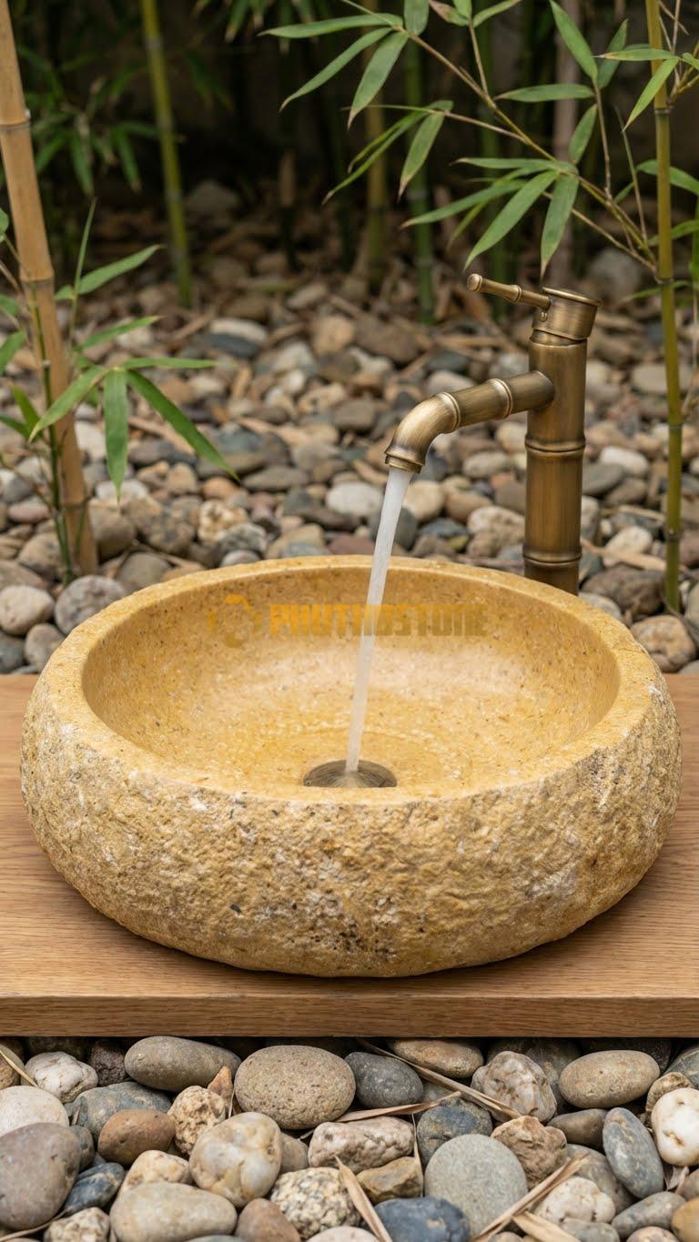 Chậu Rửa (Lavabo) Đá Đá Cuội Xanh Kiểu Dáng Tự Nhiên
