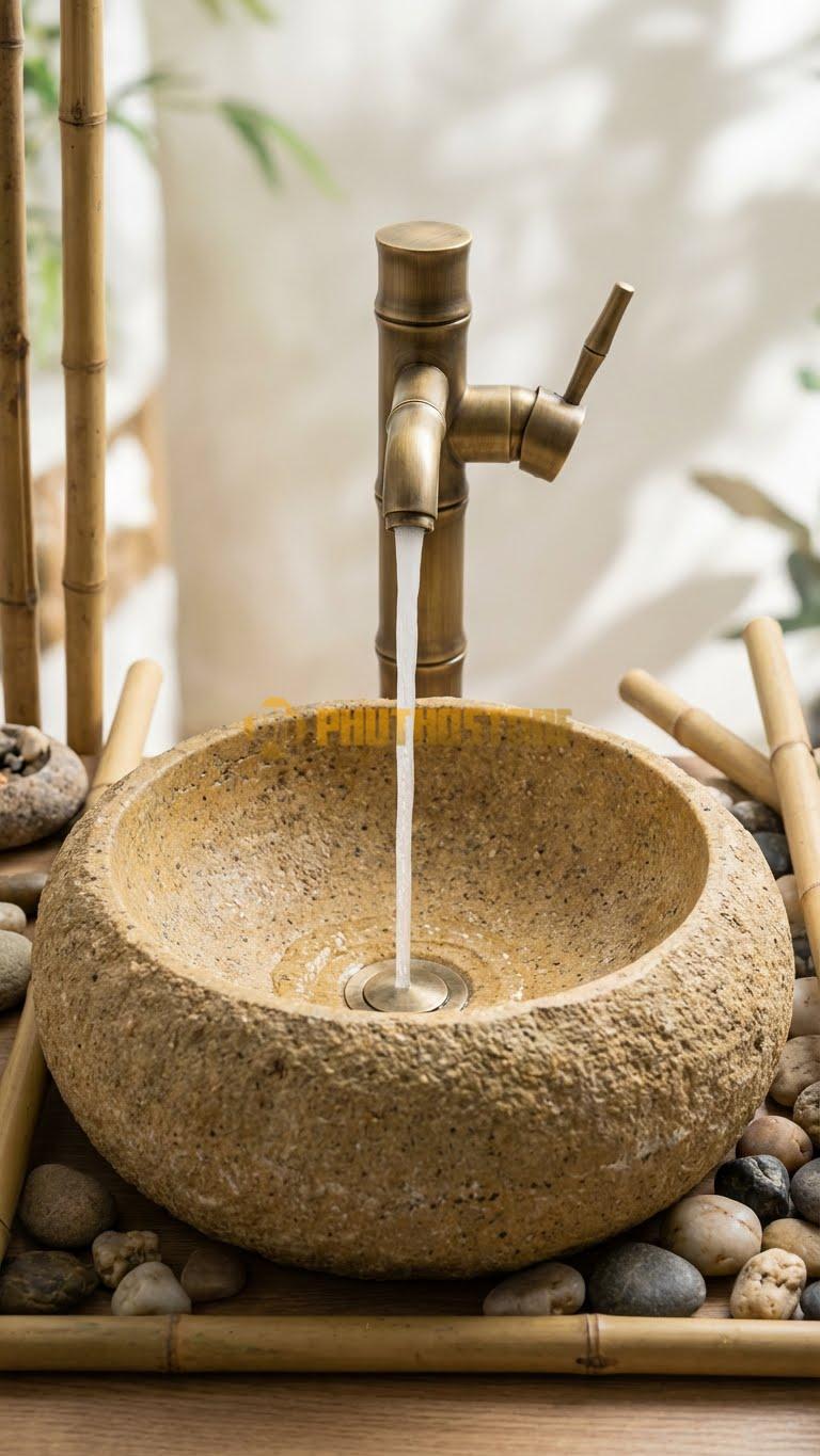 Chậu Rửa (Lavabo) Đá Đá Cuội Xanh Kiểu Dáng Tự Nhiên