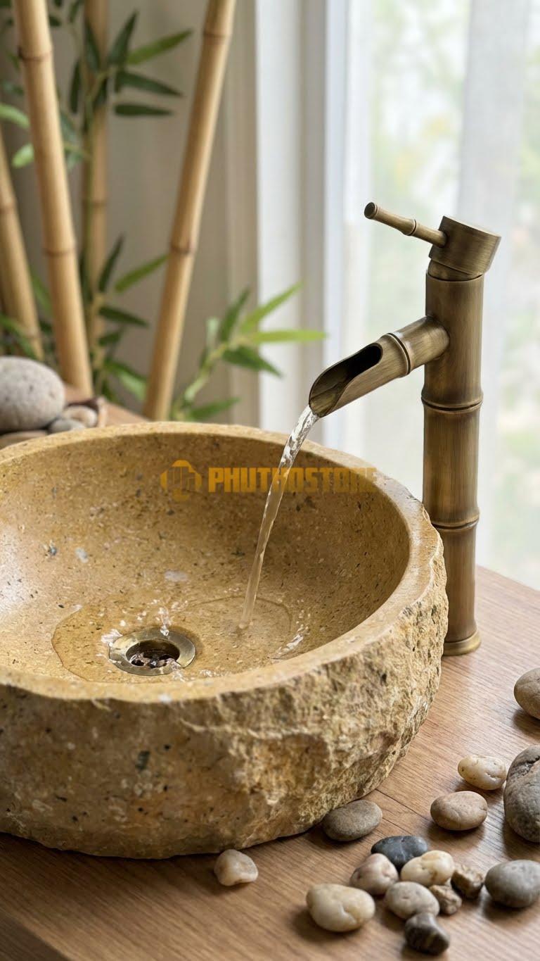 Chậu Rửa (Lavabo) Đá Đá Cuội Xanh Kiểu Dáng Tự Nhiên