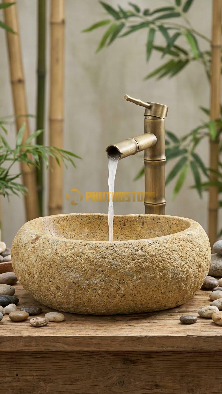 Chậu Rửa (Lavabo) Đá Đá Cuội Xanh Kiểu Dáng Tự Nhiên