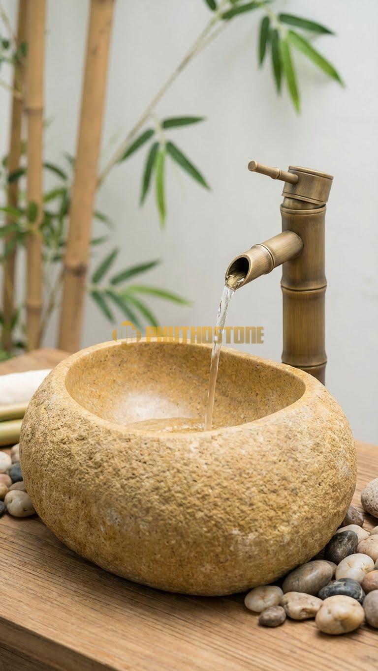 Chậu Rửa (Lavabo) Đá Đá Cuội Xanh Kiểu Dáng Tự Nhiên