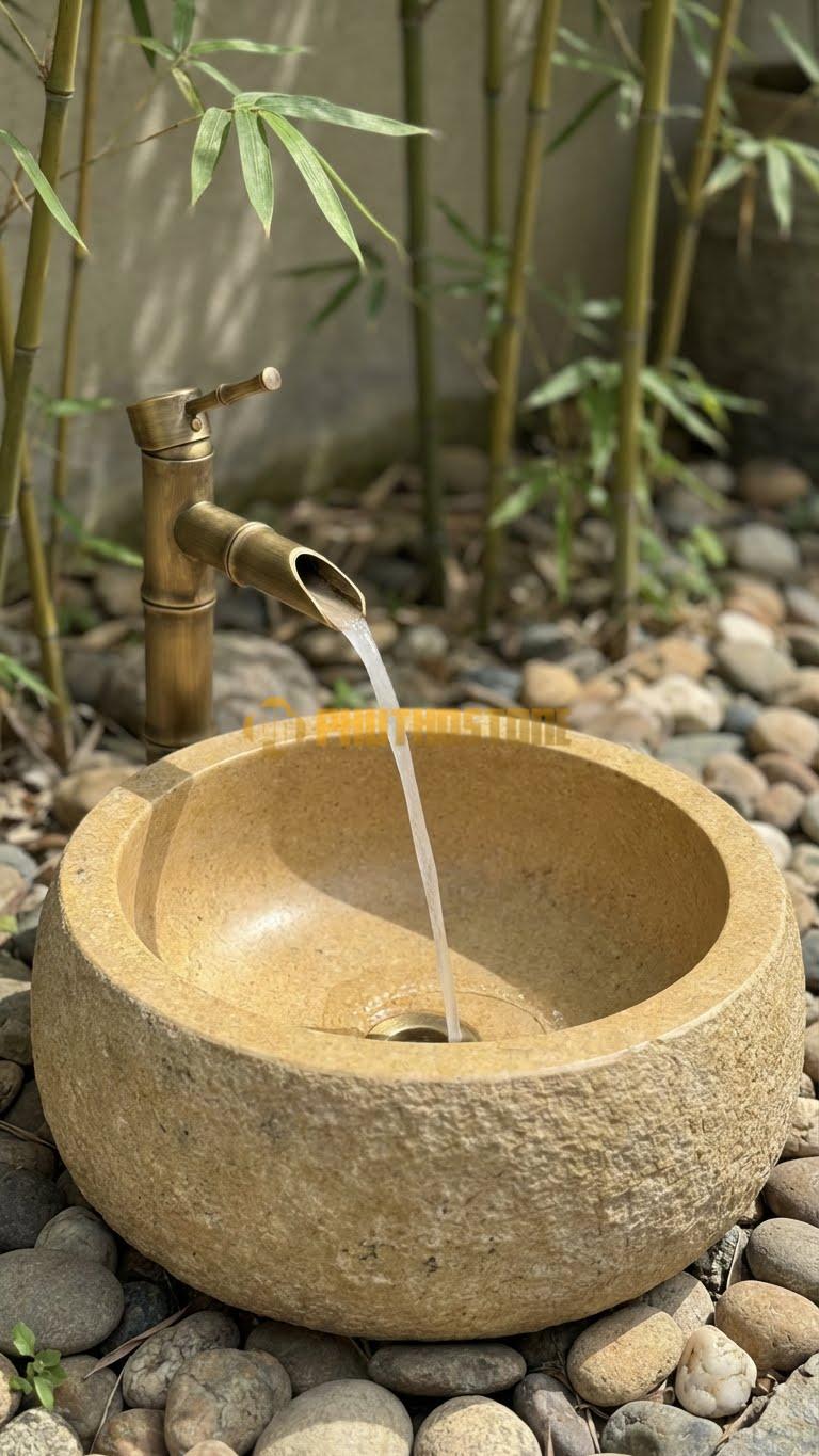 Chậu Rửa (Lavabo) Đá Đá Cuội Xanh Kiểu Dáng Tự Nhiên