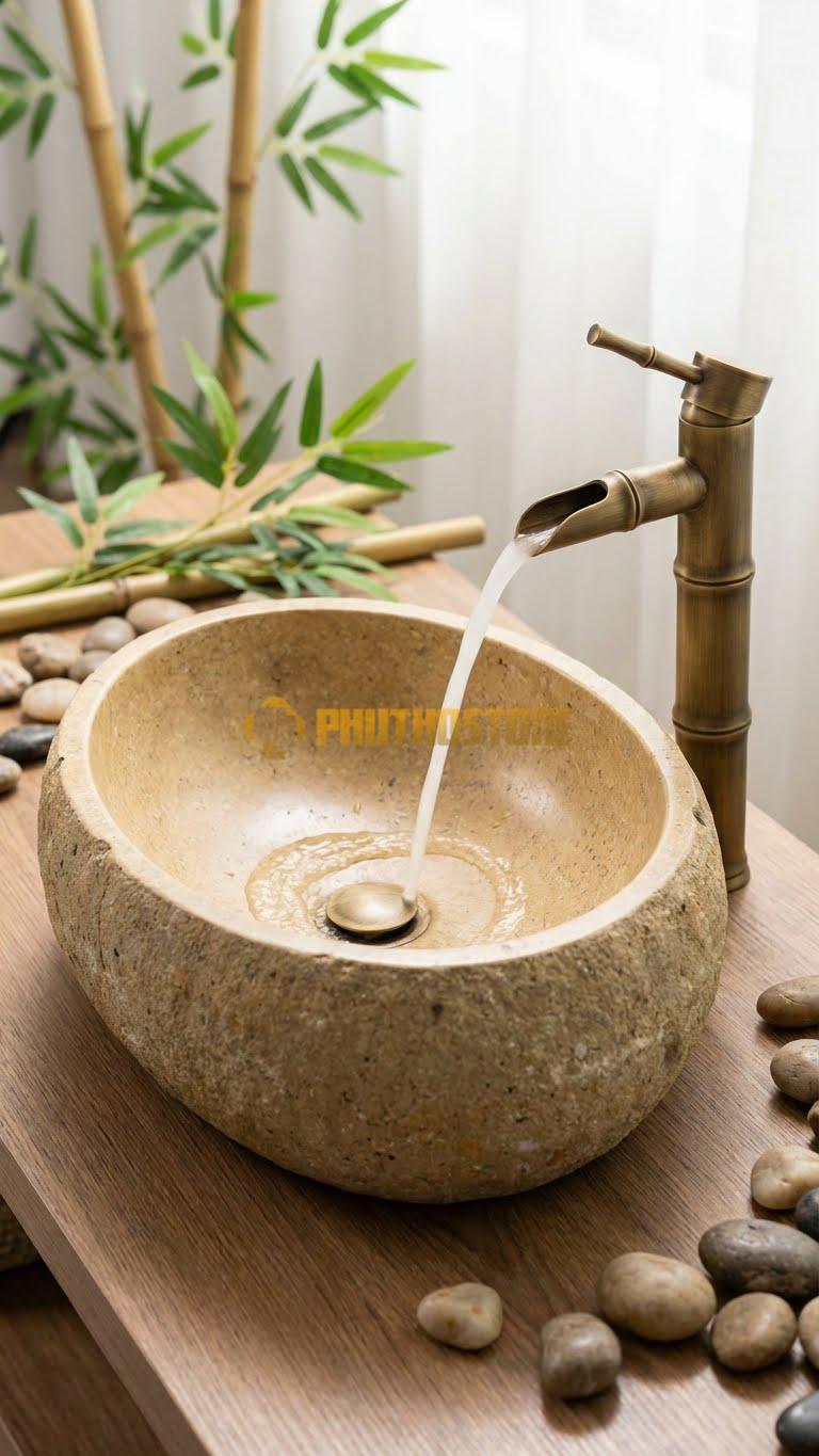Chậu Rửa (Lavabo) Đá Đá Cuội Xanh Kiểu Dáng Tự Nhiên
