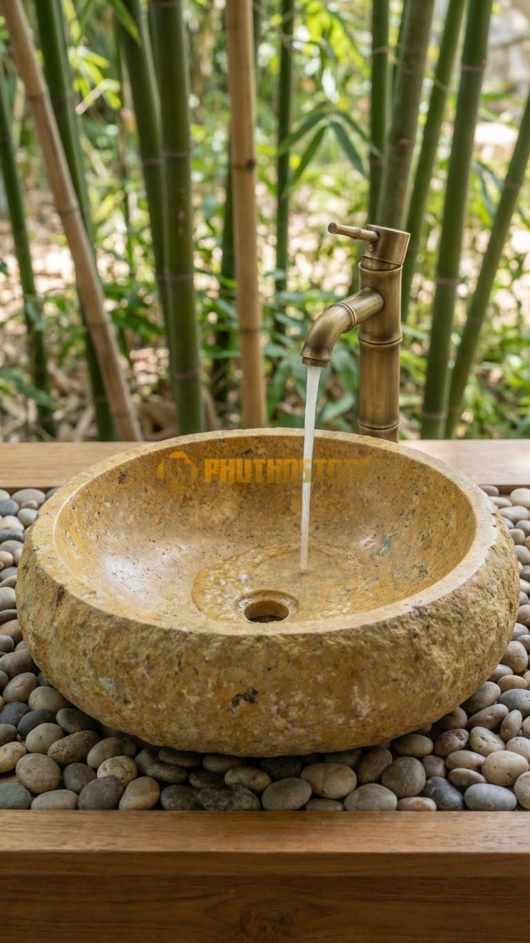 Chậu Rửa (Lavabo) Đá Đá Cuội Xanh Kiểu Dáng Tự Nhiên