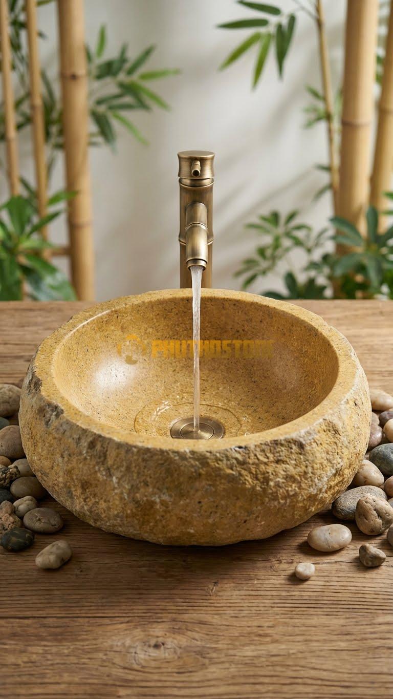 Chậu Rửa (Lavabo) Đá Đá Cuội Xanh Kiểu Dáng Tự Nhiên