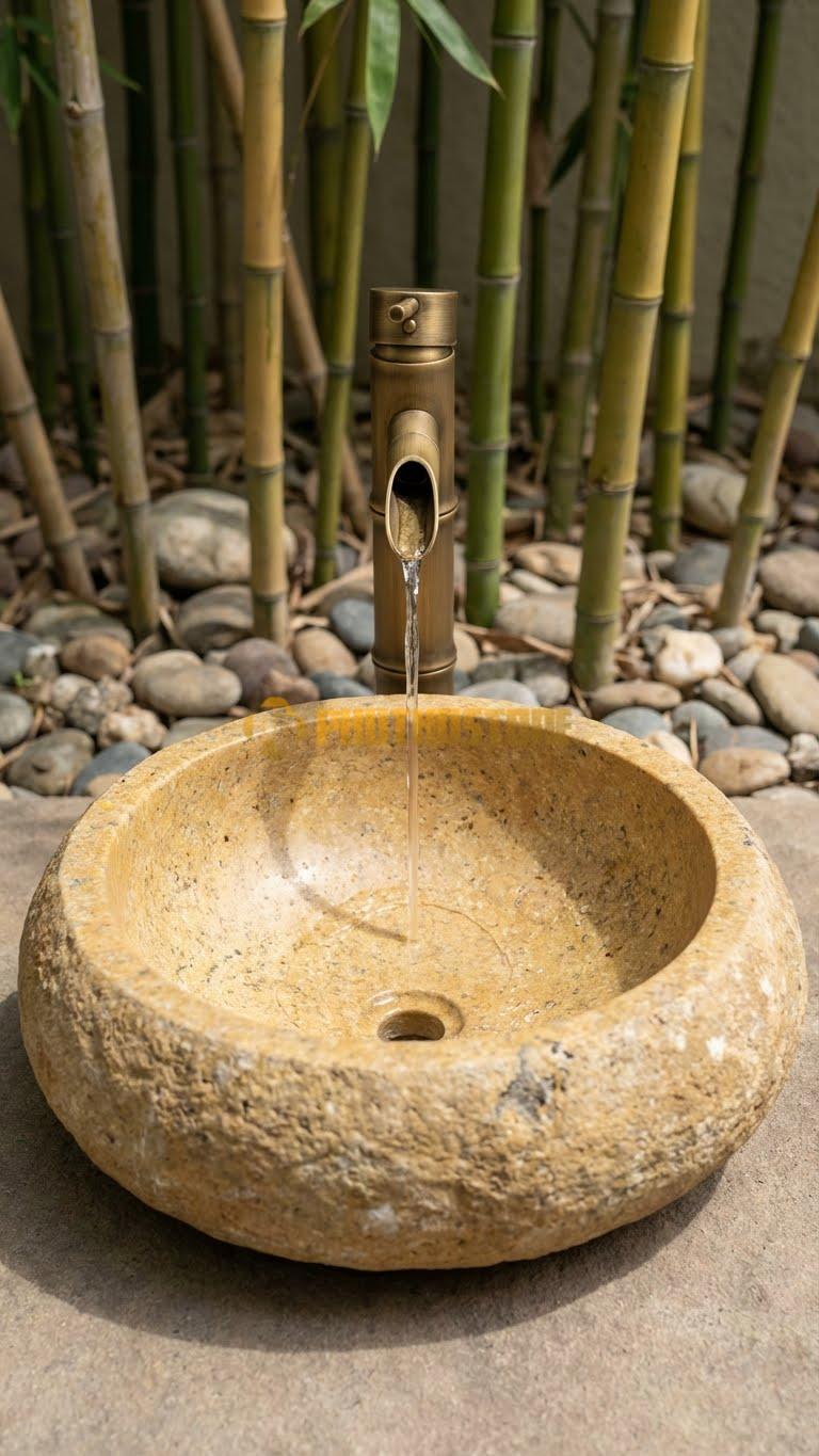 Chậu Rửa (Lavabo) Đá Đá Cuội Xanh Kiểu Dáng Tự Nhiên