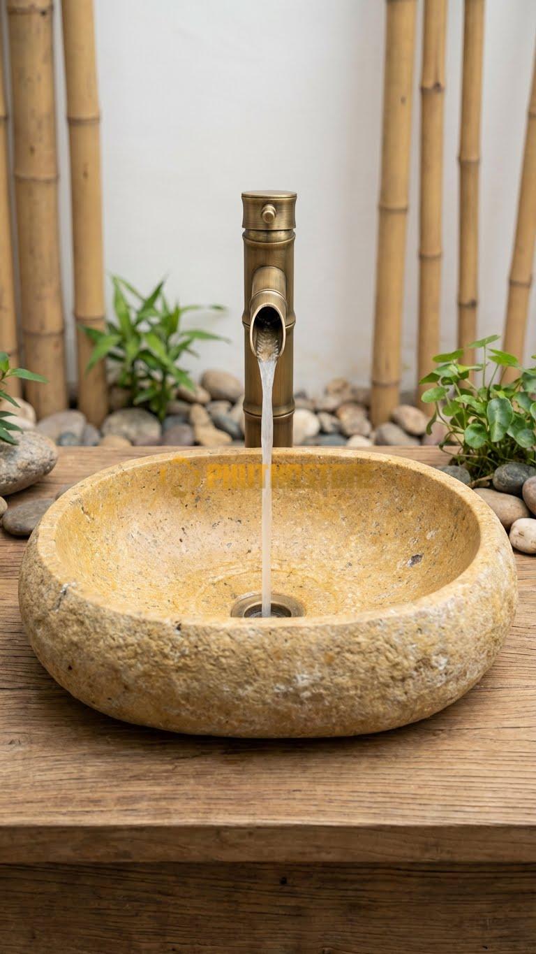 Chậu Rửa (Lavabo) Đá Đá Cuội Xanh Kiểu Dáng Tự Nhiên