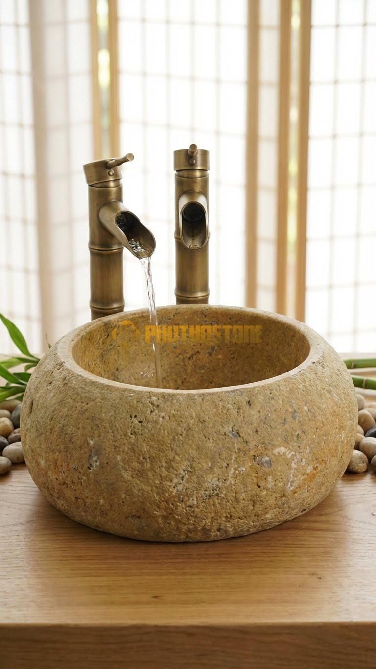 Chậu Rửa (Lavabo) Đá Đá Cuội Xanh Kiểu Dáng Tự Nhiên