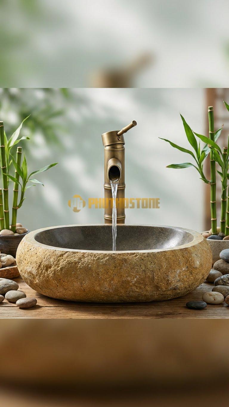 Chậu Rửa (Lavabo) Đá Đá Cuội Xanh Kiểu Dáng Tự Nhiên