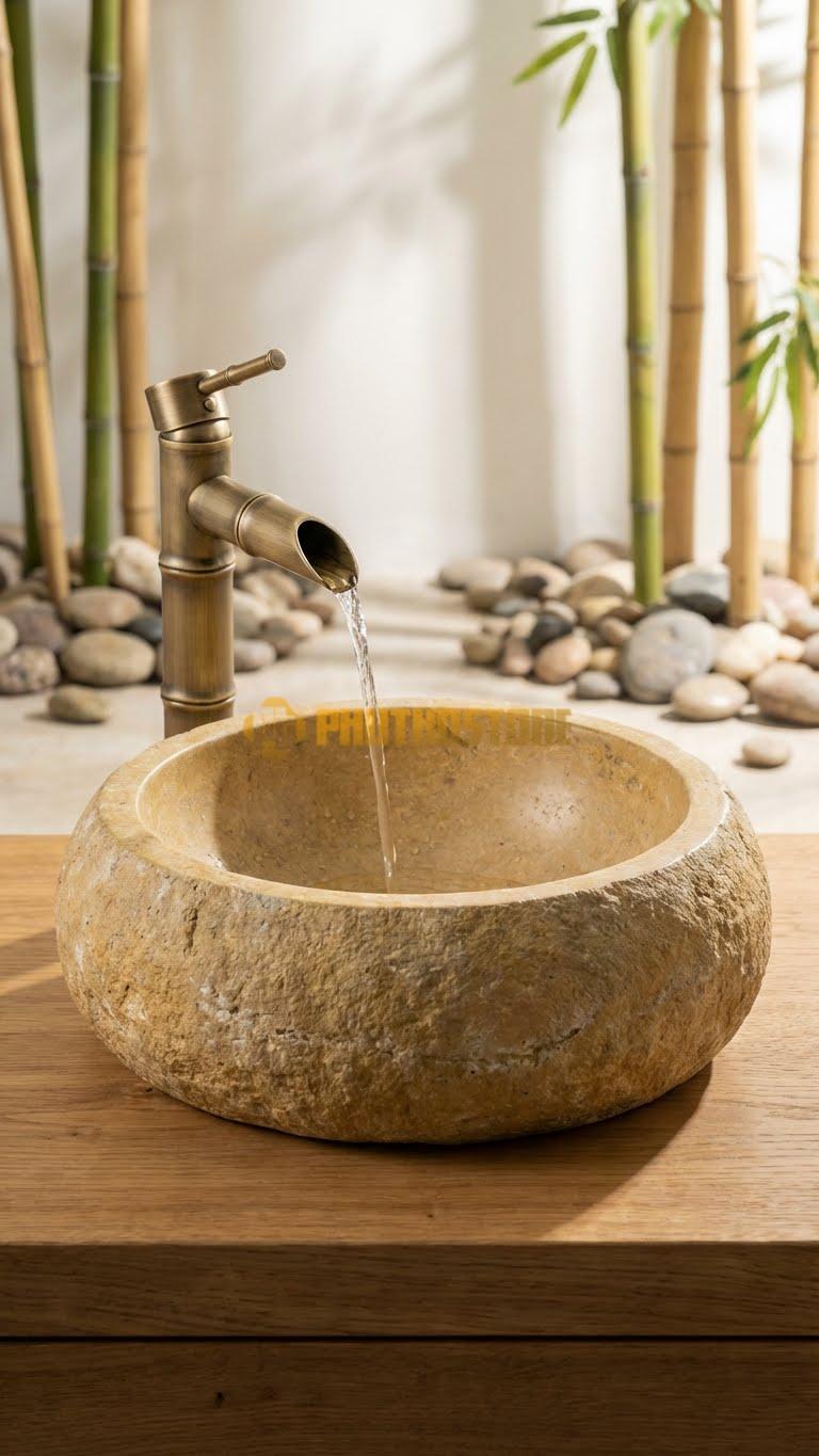 Chậu Rửa (Lavabo) Đá Đá Cuội Xanh Kiểu Dáng Tự Nhiên