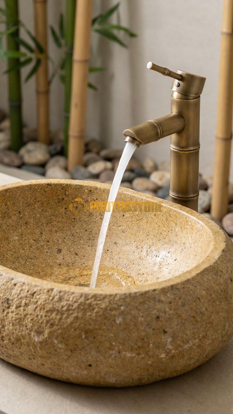 Chậu Rửa (Lavabo) Đá Đá Cuội Xanh Kiểu Dáng Tự Nhiên