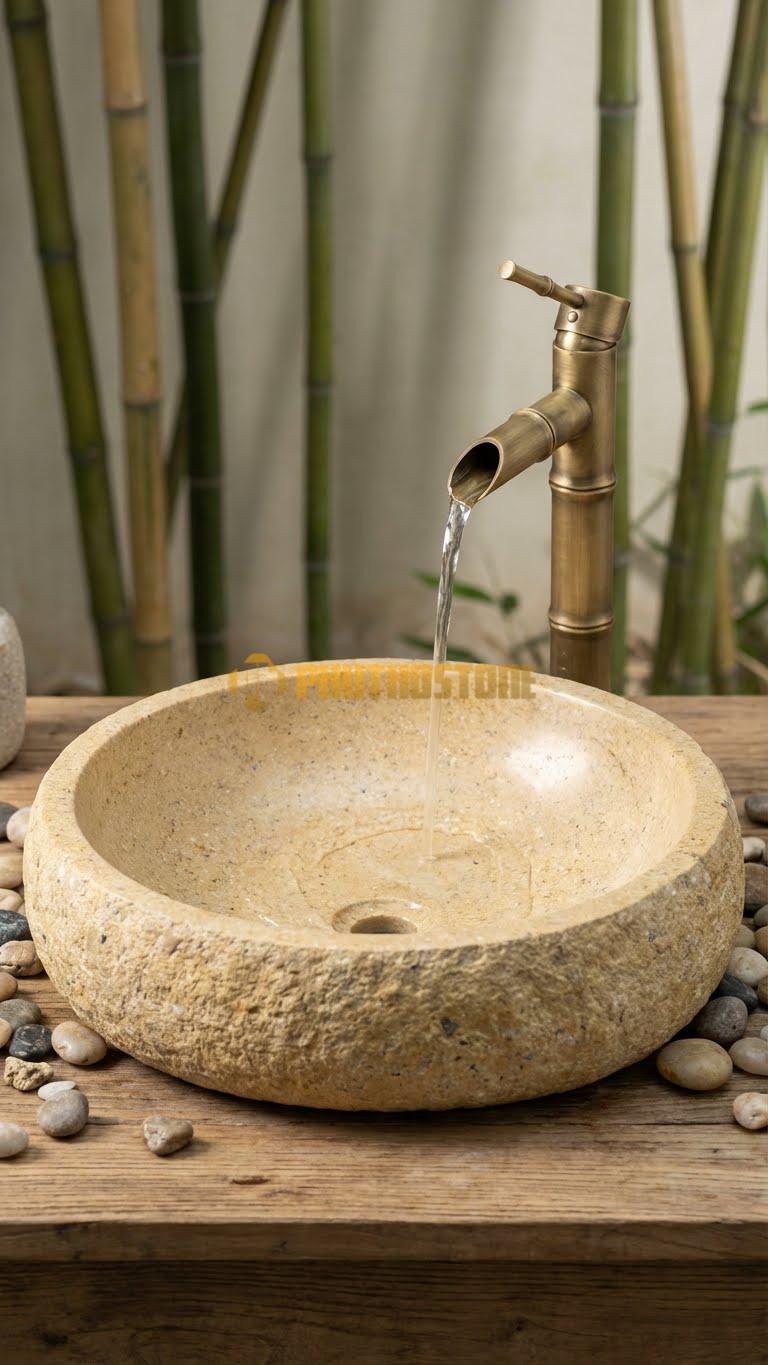 Chậu Rửa (Lavabo) Đá Đá Cuội Xanh Kiểu Dáng Tự Nhiên
