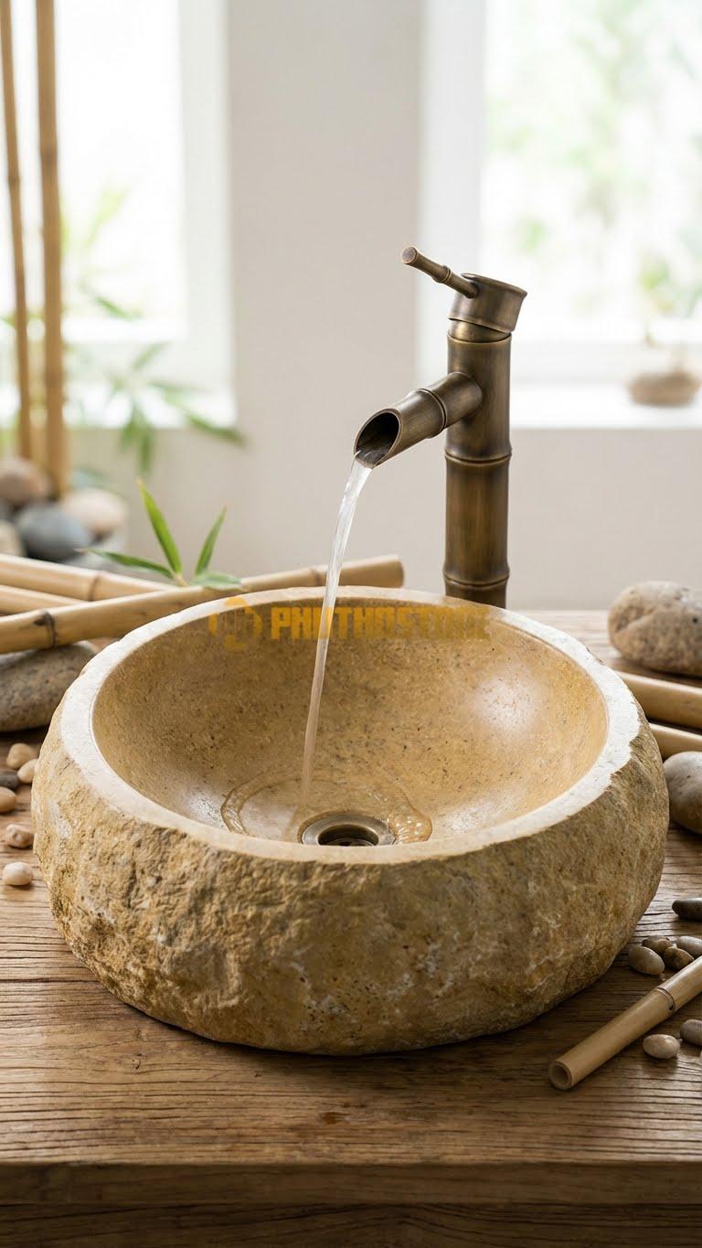 Chậu Rửa (Lavabo) Đá Đá Cuội Xanh Kiểu Dáng Tự Nhiên