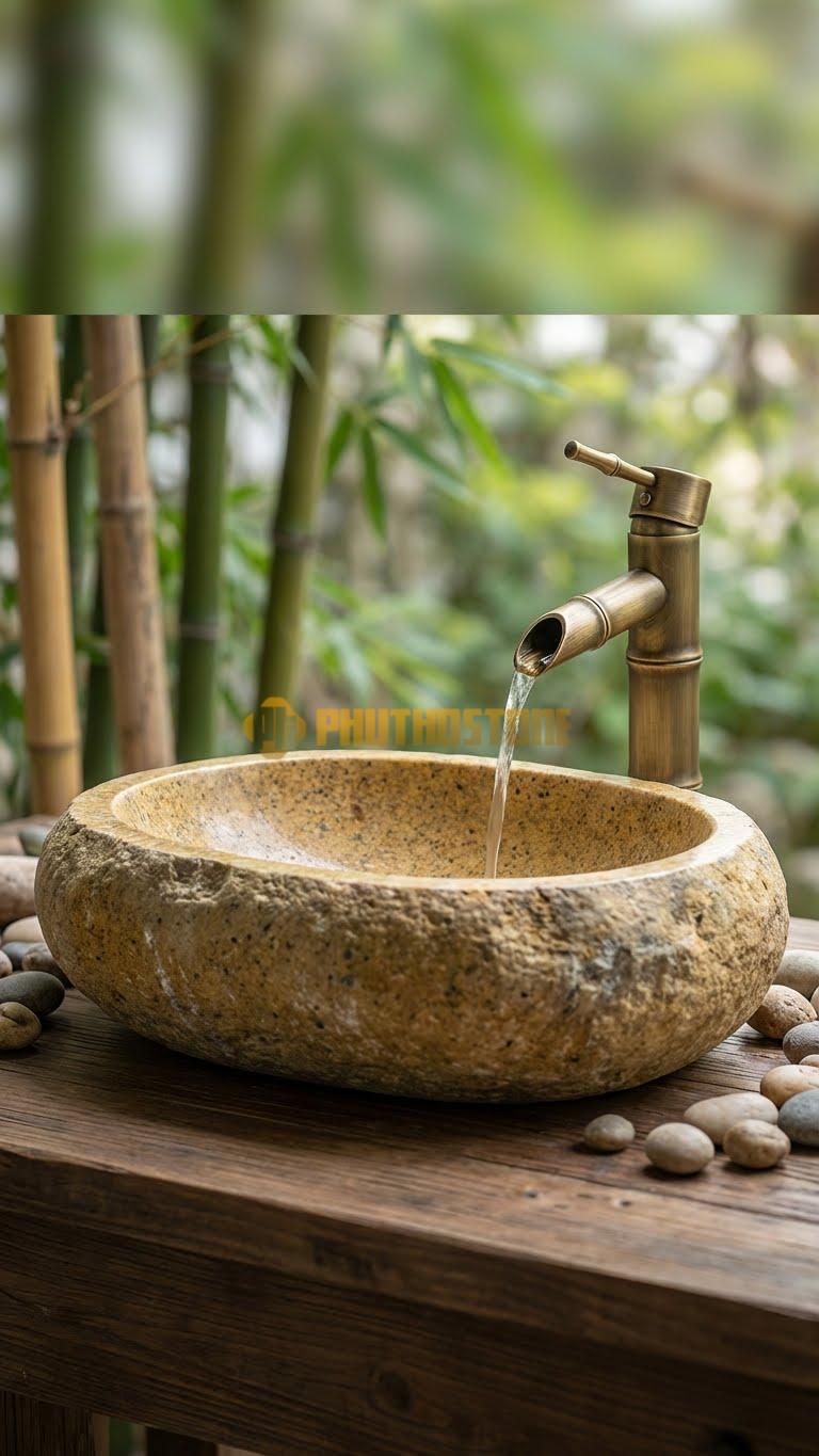 Chậu Rửa (Lavabo) Đá Đá Cuội Xanh Kiểu Dáng Tự Nhiên