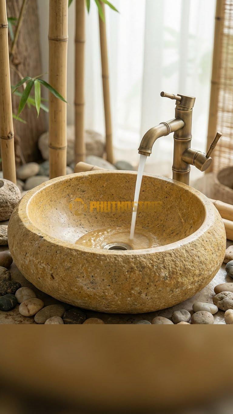 Chậu Rửa (Lavabo) Đá Đá Cuội Xanh Kiểu Dáng Tự Nhiên