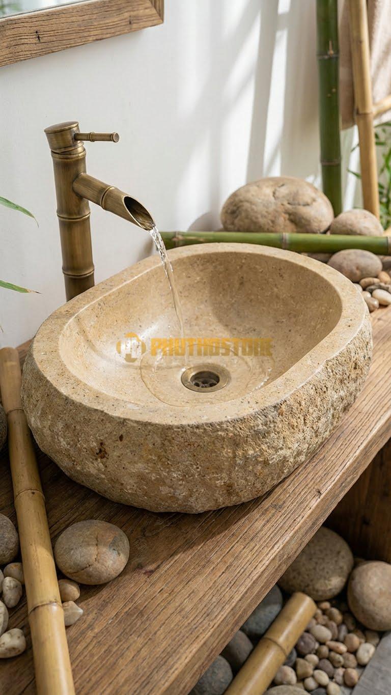 Chậu Rửa (Lavabo) Đá Đá Cuội Xanh Kiểu Dáng Tự Nhiên