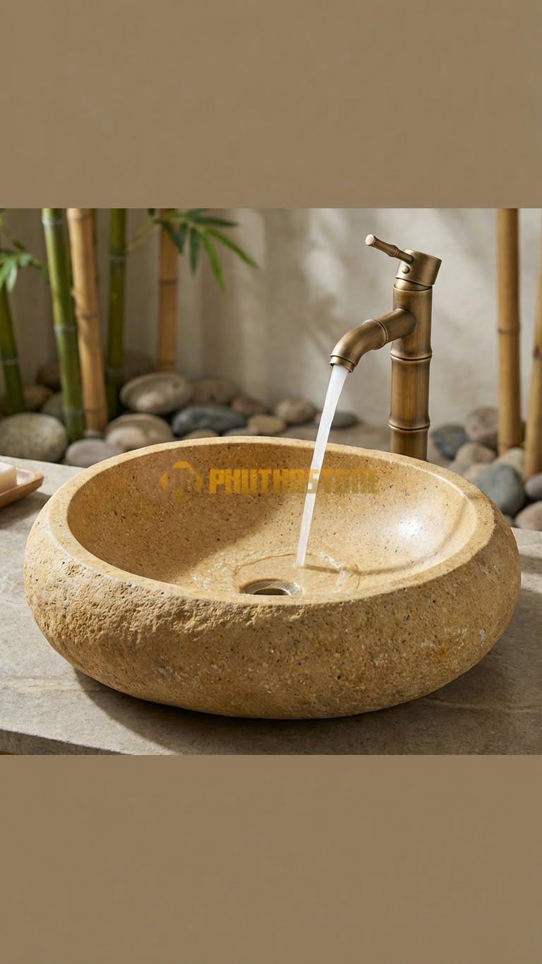 Chậu Rửa (Lavabo) Đá Đá Cuội Xanh Kiểu Dáng Tự Nhiên