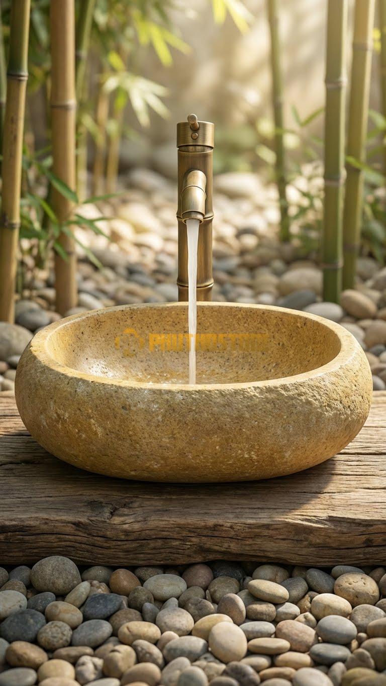 Chậu Rửa (Lavabo) Đá Đá Cuội Xanh Kiểu Dáng Tự Nhiên