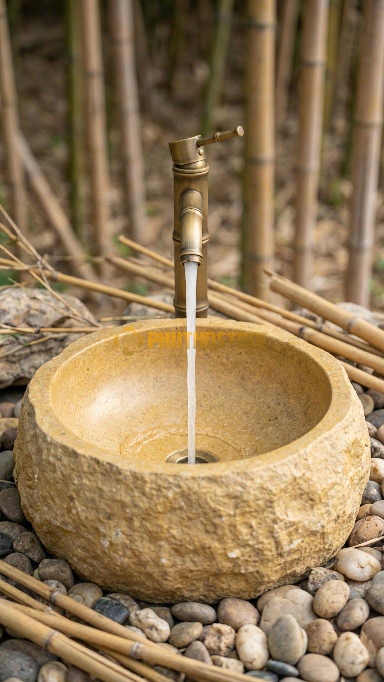 Chậu Rửa (Lavabo) Đá Đá Cuội Xanh Kiểu Dáng Tự Nhiên