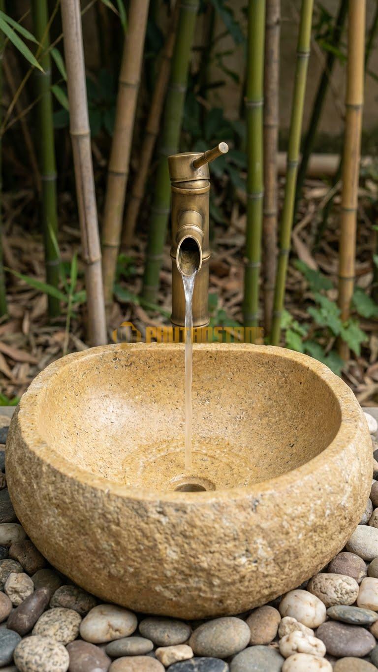 Chậu Rửa (Lavabo) Đá Đá Cuội Xanh Kiểu Dáng Tự Nhiên