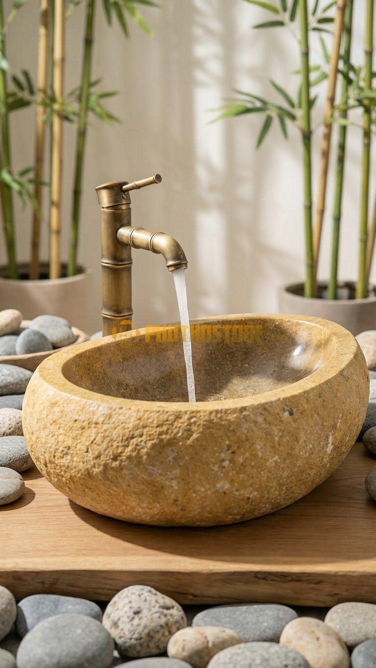 Chậu Rửa (Lavabo) Đá Đá Cuội Xanh Kiểu Dáng Tự Nhiên