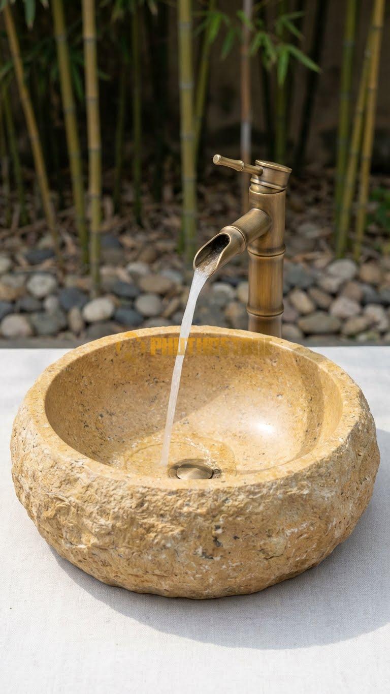 Chậu Rửa (Lavabo) Đá Đá Cuội Xanh Kiểu Dáng Tự Nhiên
