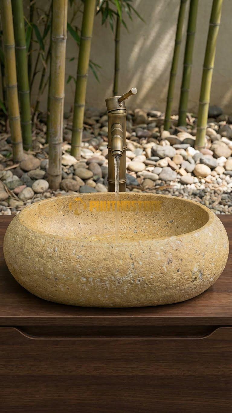 Chậu Rửa (Lavabo) Đá Đá Cuội Xanh Kiểu Dáng Tự Nhiên