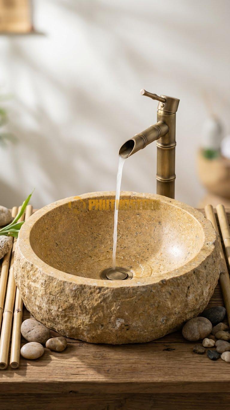 Chậu Rửa (Lavabo) Đá Đá Cuội Xanh Kiểu Dáng Tự Nhiên