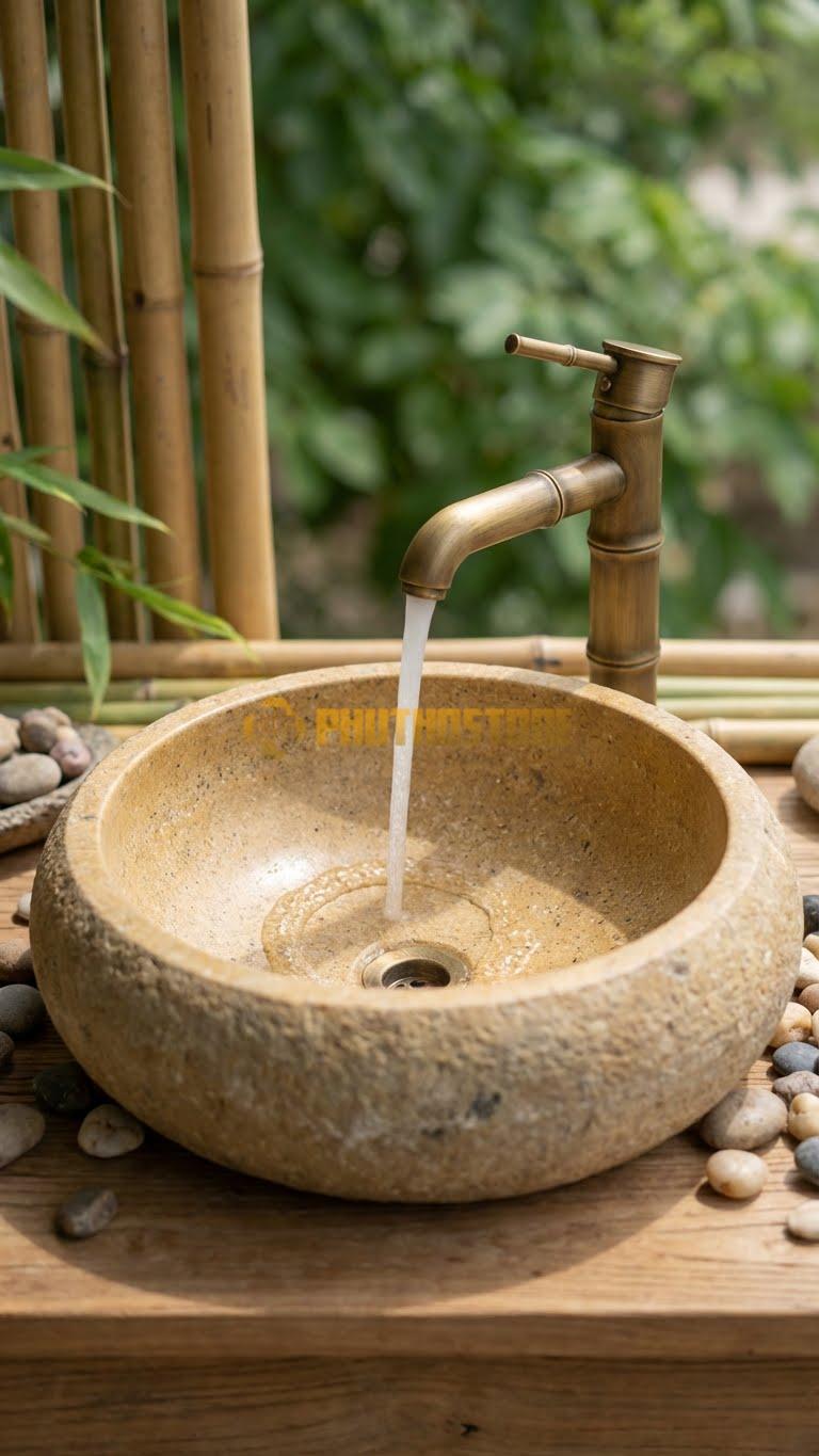Chậu Rửa (Lavabo) Đá Đá Cuội Xanh Kiểu Dáng Tự Nhiên