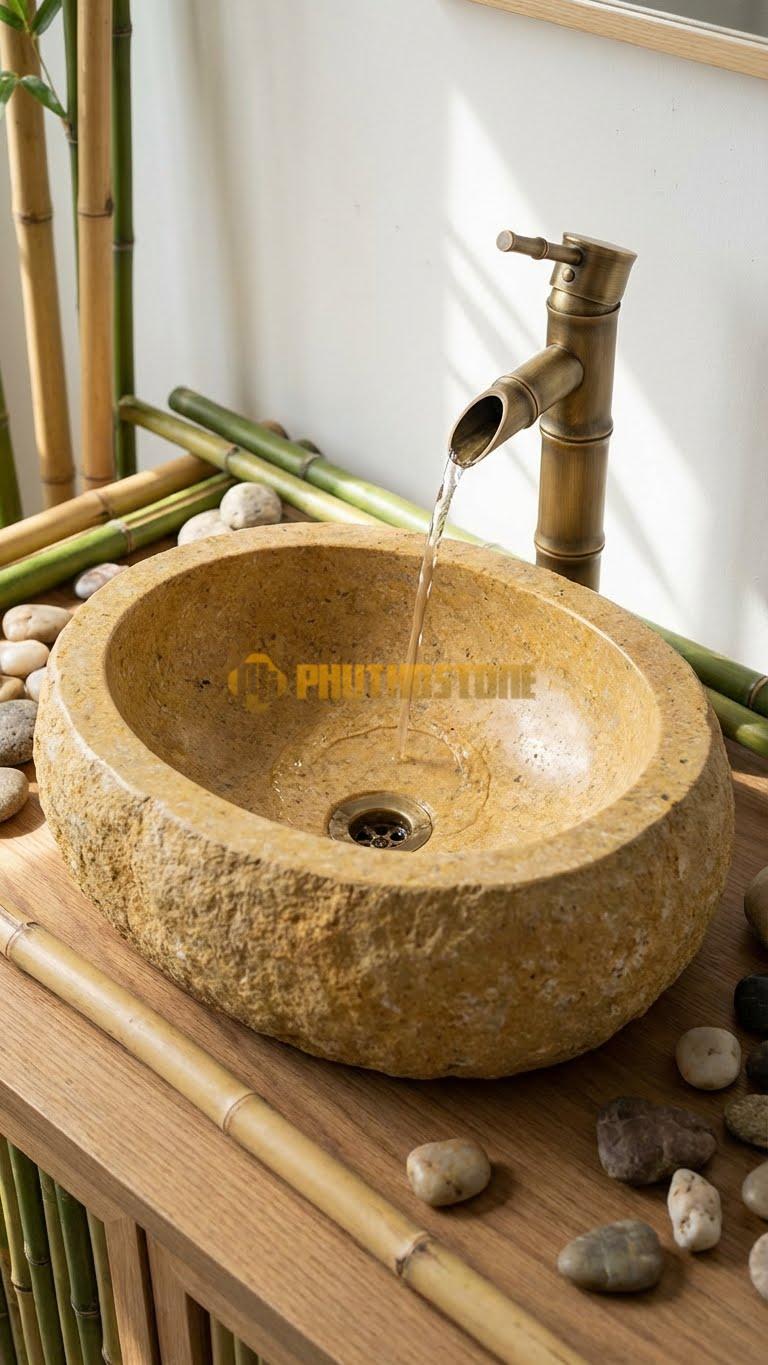 Chậu Rửa (Lavabo) Đá Đá Cuội Xanh Kiểu Dáng Tự Nhiên