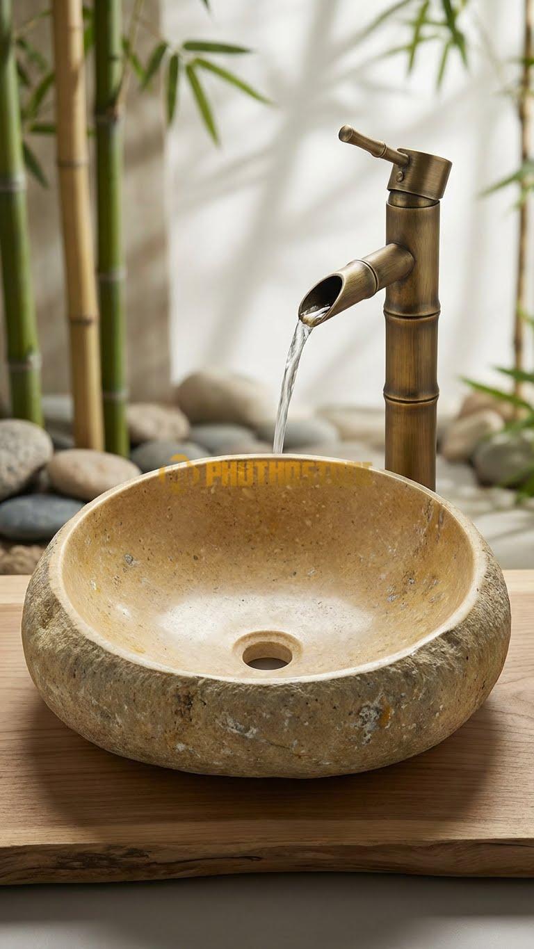 Chậu Rửa (Lavabo) Đá Đá Cuội Xanh Kiểu Dáng Tự Nhiên