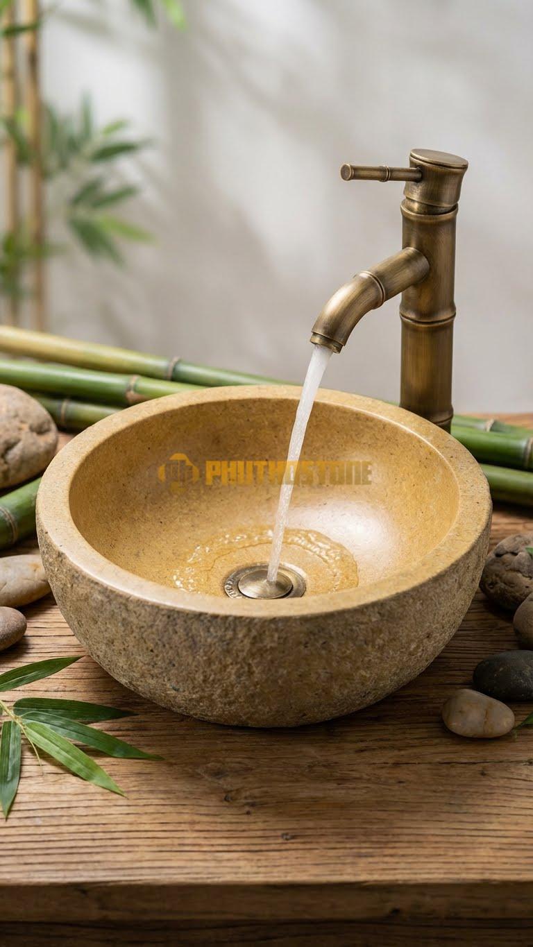 Chậu Rửa (Lavabo) Đá Đá Cuội Xanh Kiểu Dáng Tự Nhiên