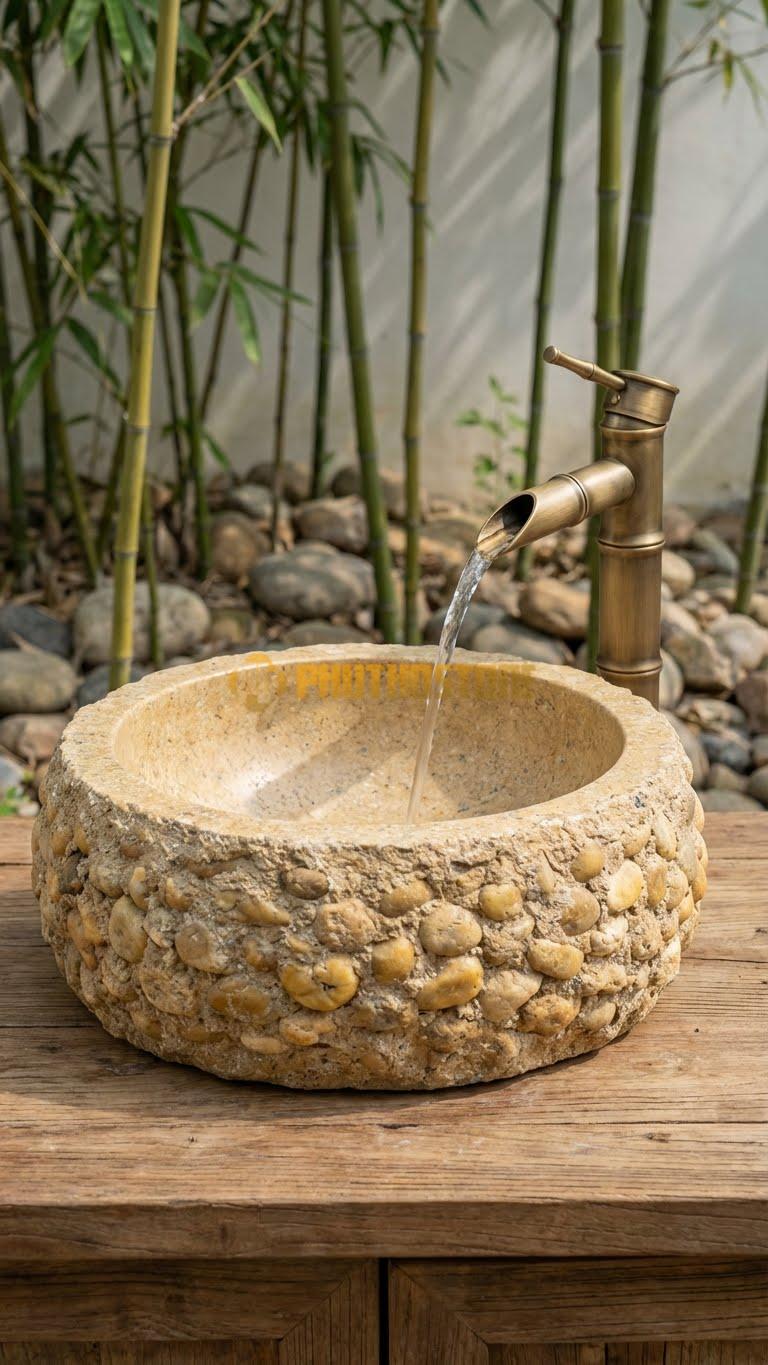 Chậu Rửa (Lavabo) Đá Đá Cuội Xanh Kiểu Dáng Tự Nhiên